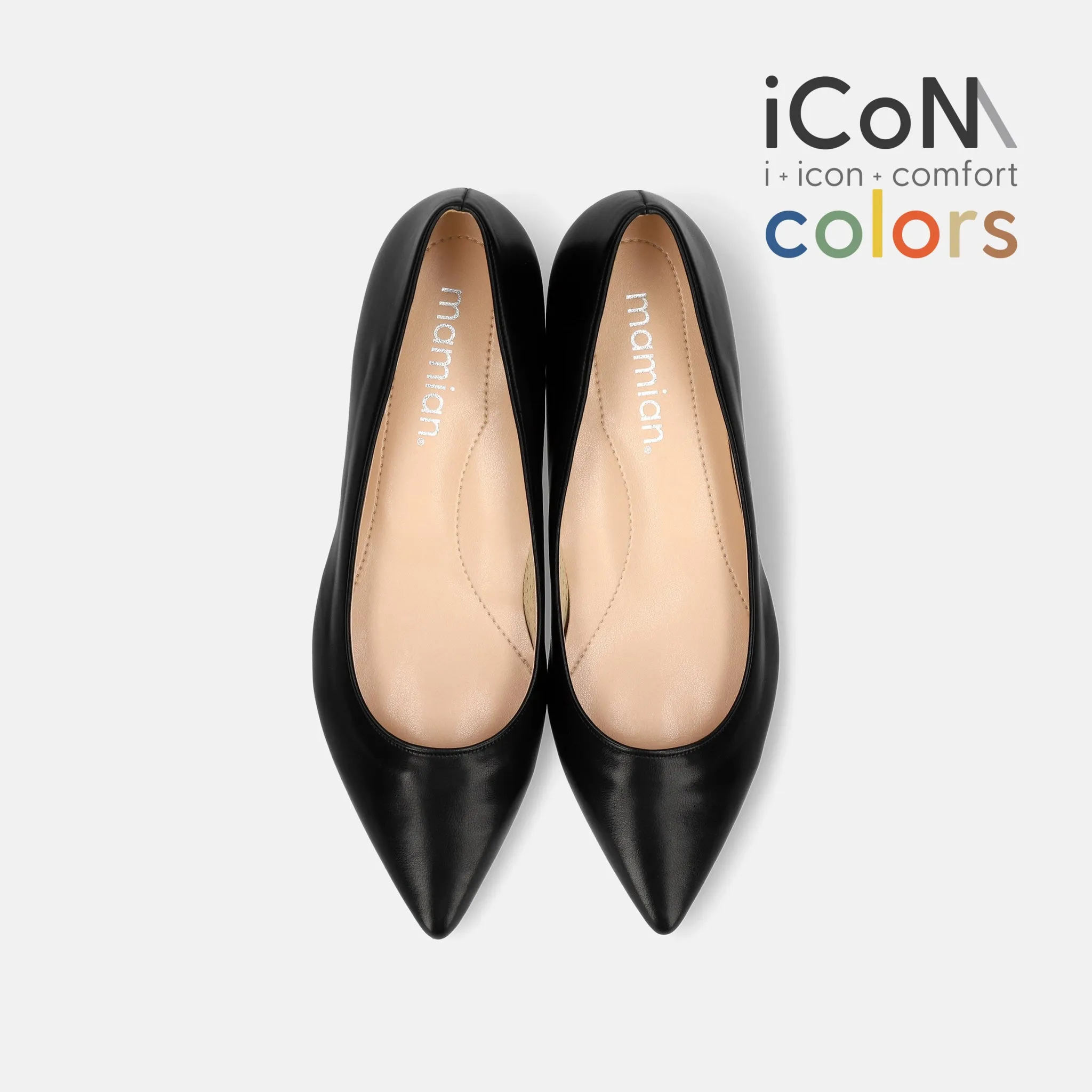 10% OFF: 2024SS: iCoN COLORS: Pointed Toe Smooth Flat Shoes (C20143) Black