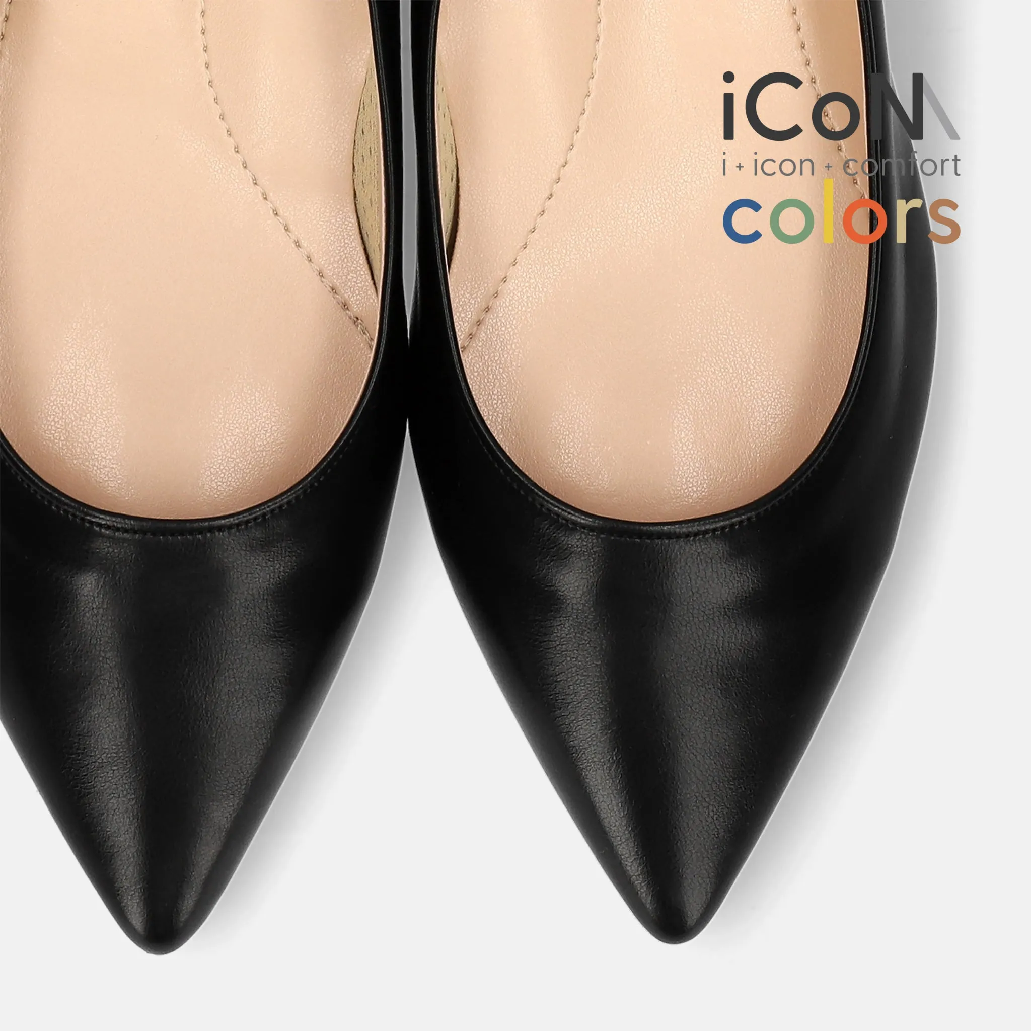 10% OFF: 2024SS: iCoN COLORS: Pointed Toe Smooth Flat Shoes (C20143) Black