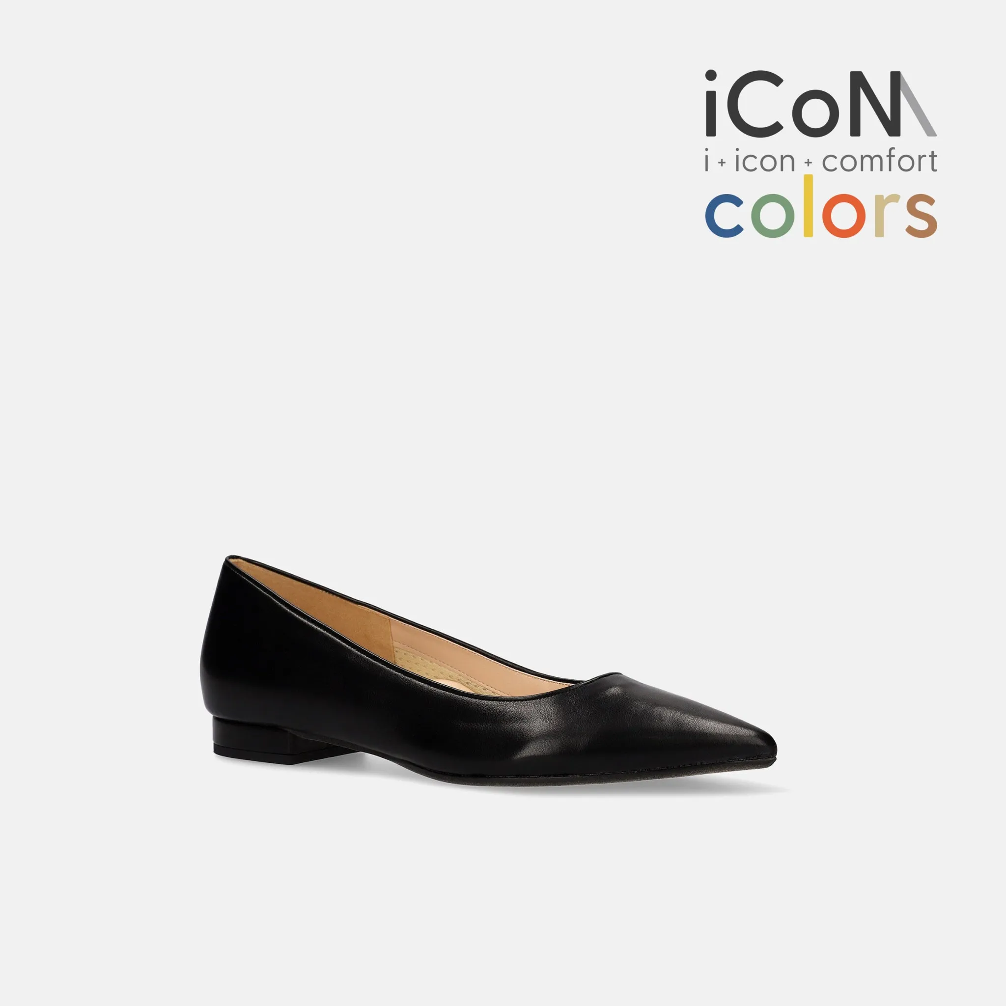 10% OFF: 2024SS: iCoN COLORS: Pointed Toe Smooth Flat Shoes (C20143) Black