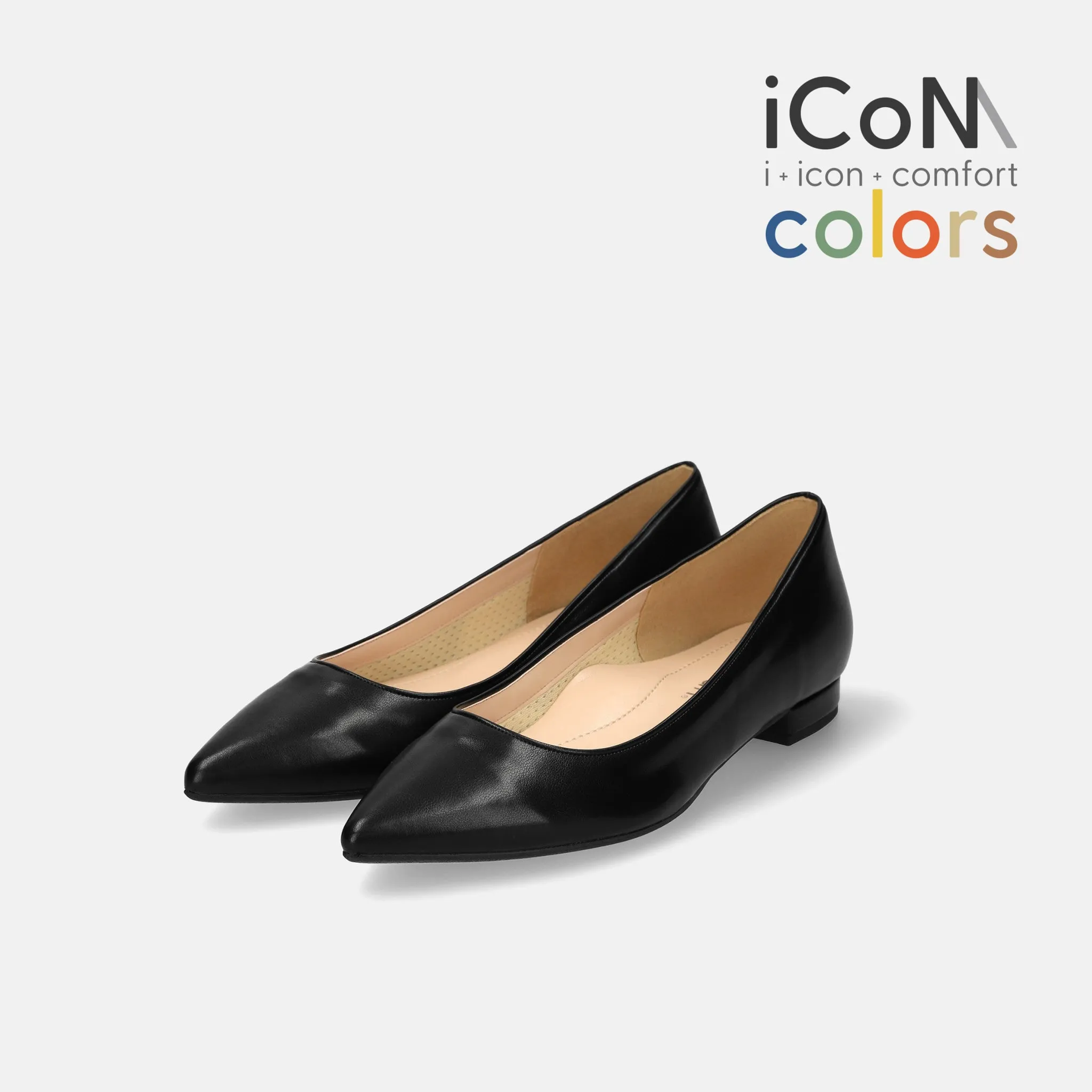 10% OFF: 2024SS: iCoN COLORS: Pointed Toe Smooth Flat Shoes (C20143) Black