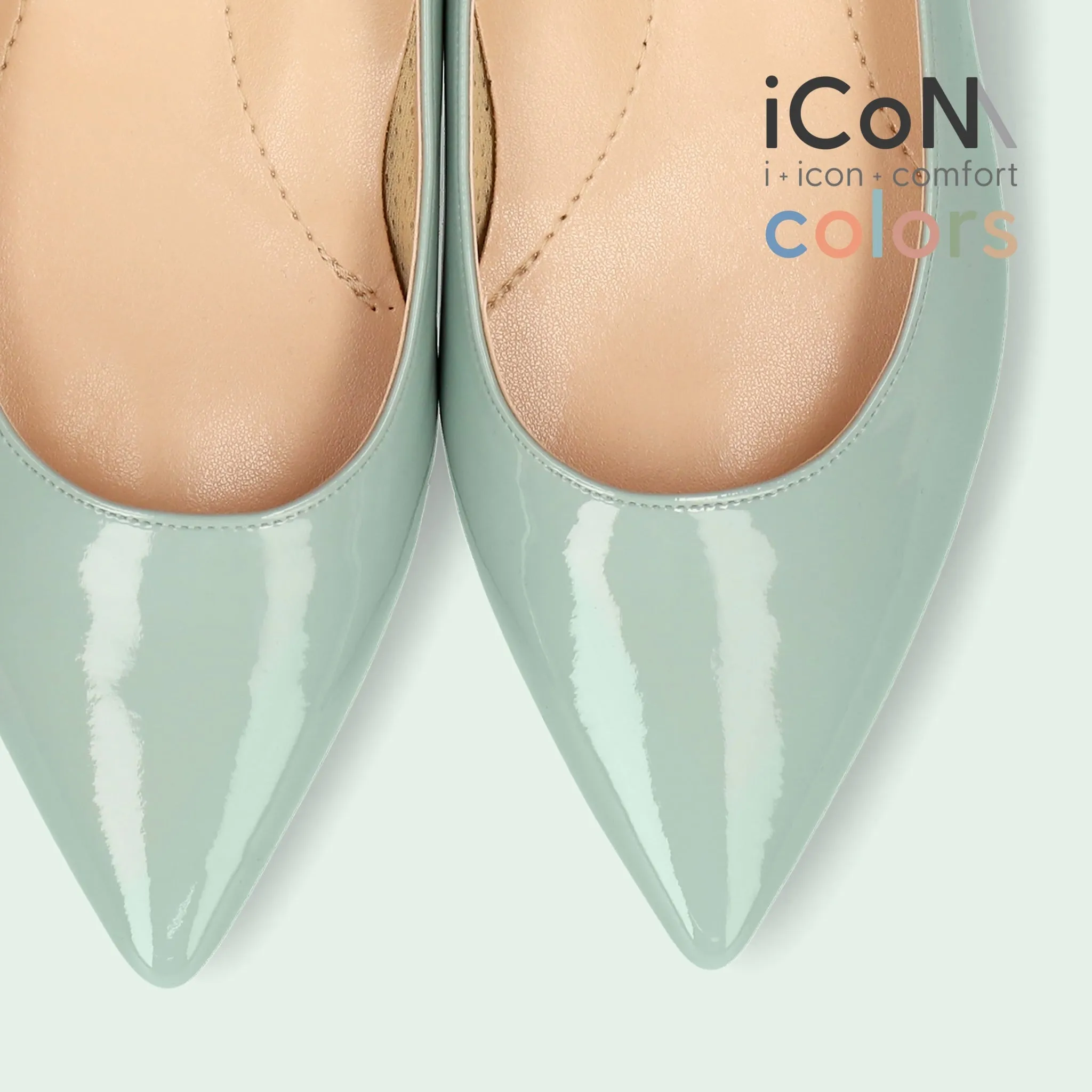 15% OFF: iCoN COLORS: Pointed Toe Enamel Flat Shoes (C20141) S Green E