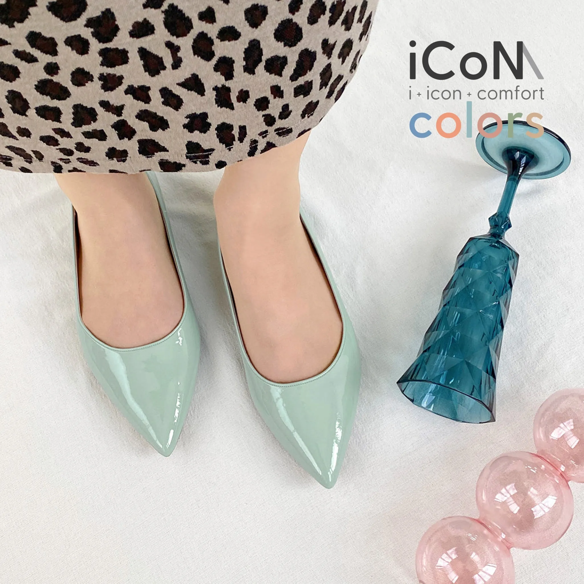 15% OFF: iCoN COLORS: Pointed Toe Enamel Flat Shoes (C20141) S Green E