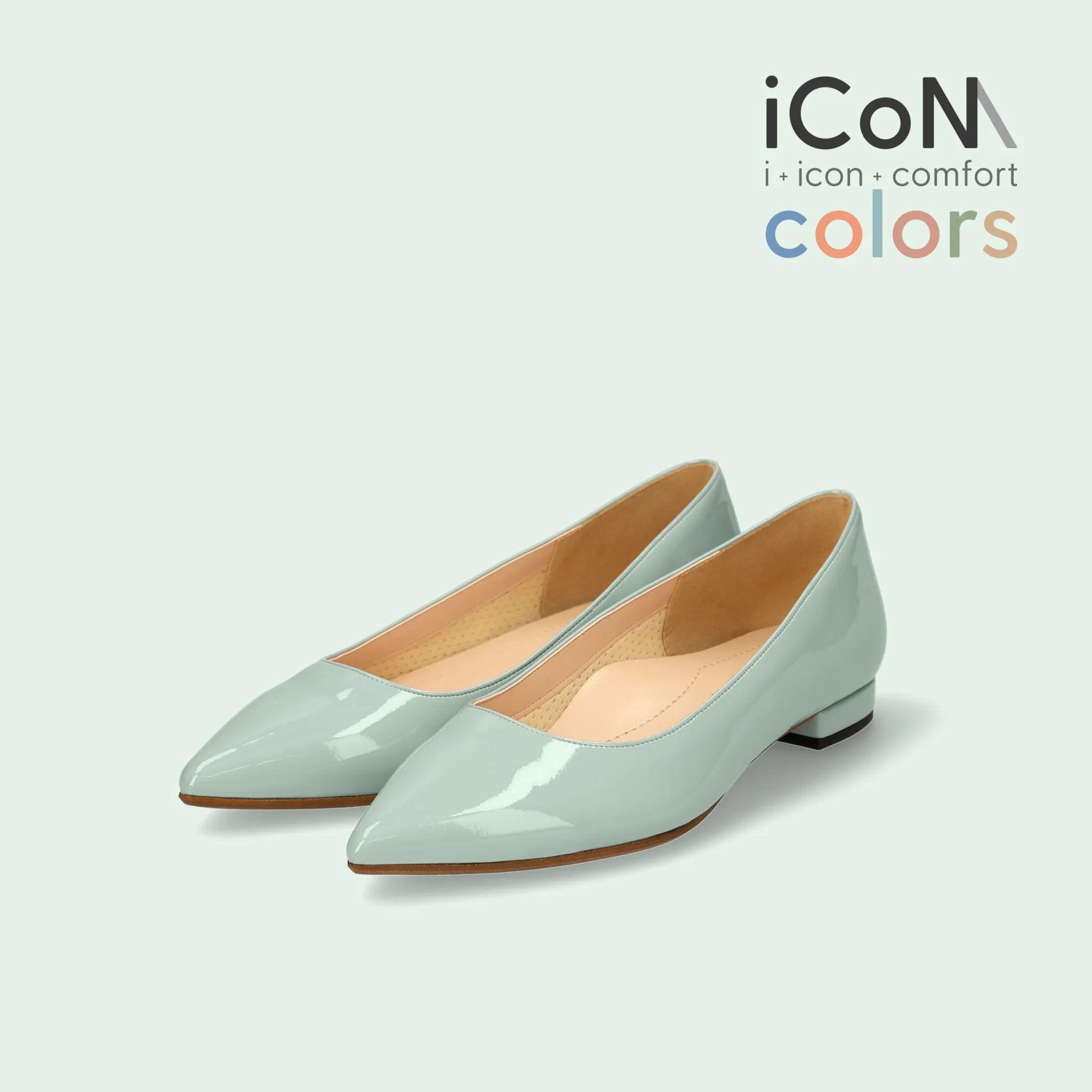 15% OFF: iCoN COLORS: Pointed Toe Enamel Flat Shoes (C20141) S Green E