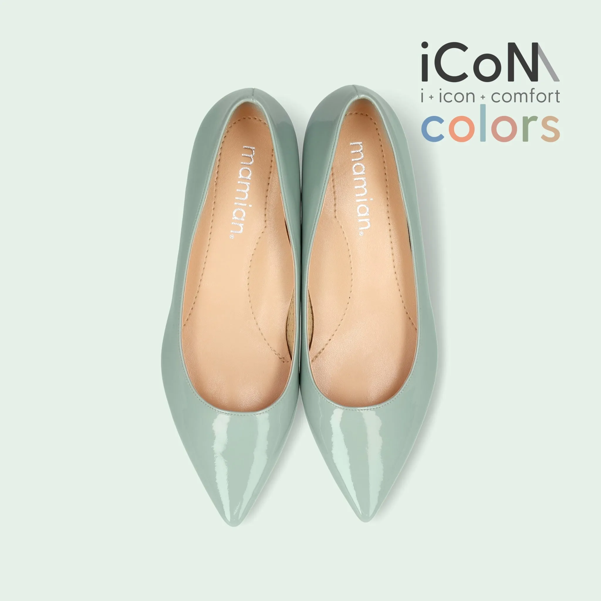 15% OFF: iCoN COLORS: Pointed Toe Enamel Flat Shoes (C20141) S Green E