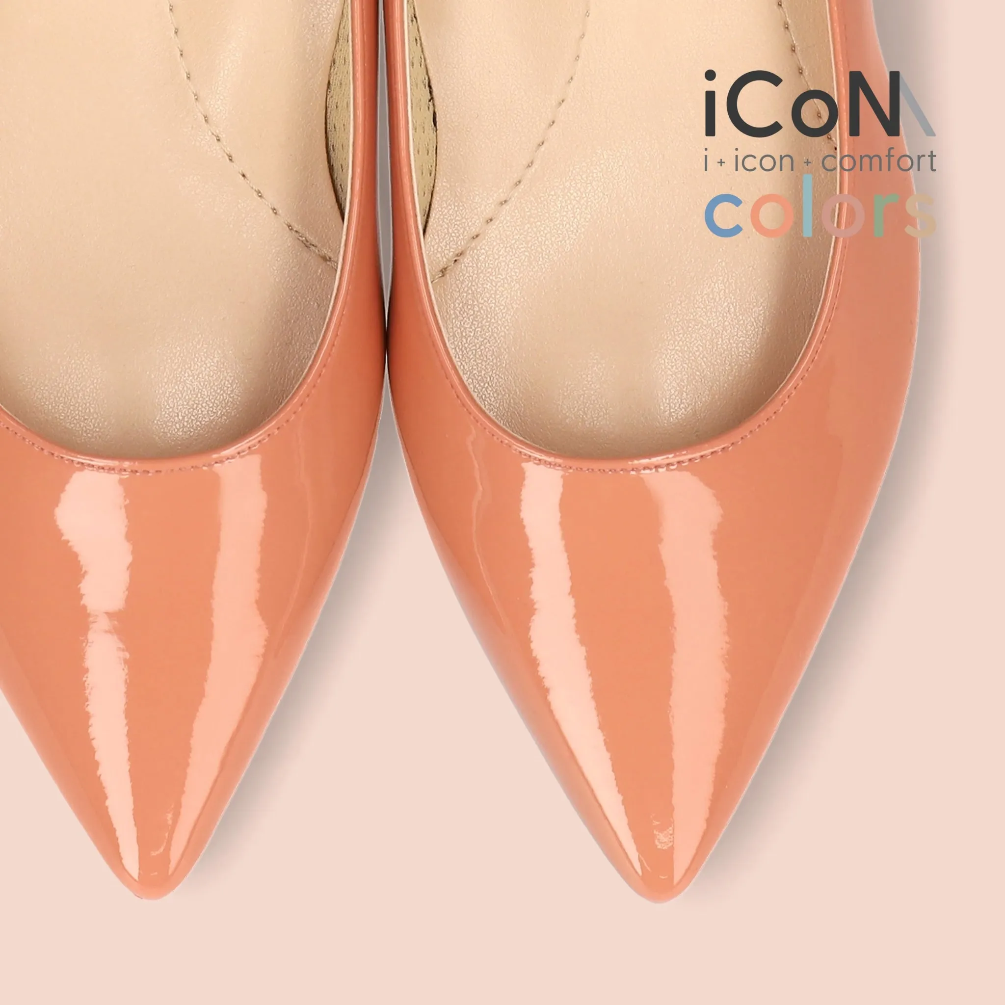 15% OFF: iCoN COLORS: Pointed Toe Enamel Flat Shoes (C20141) S Orange E