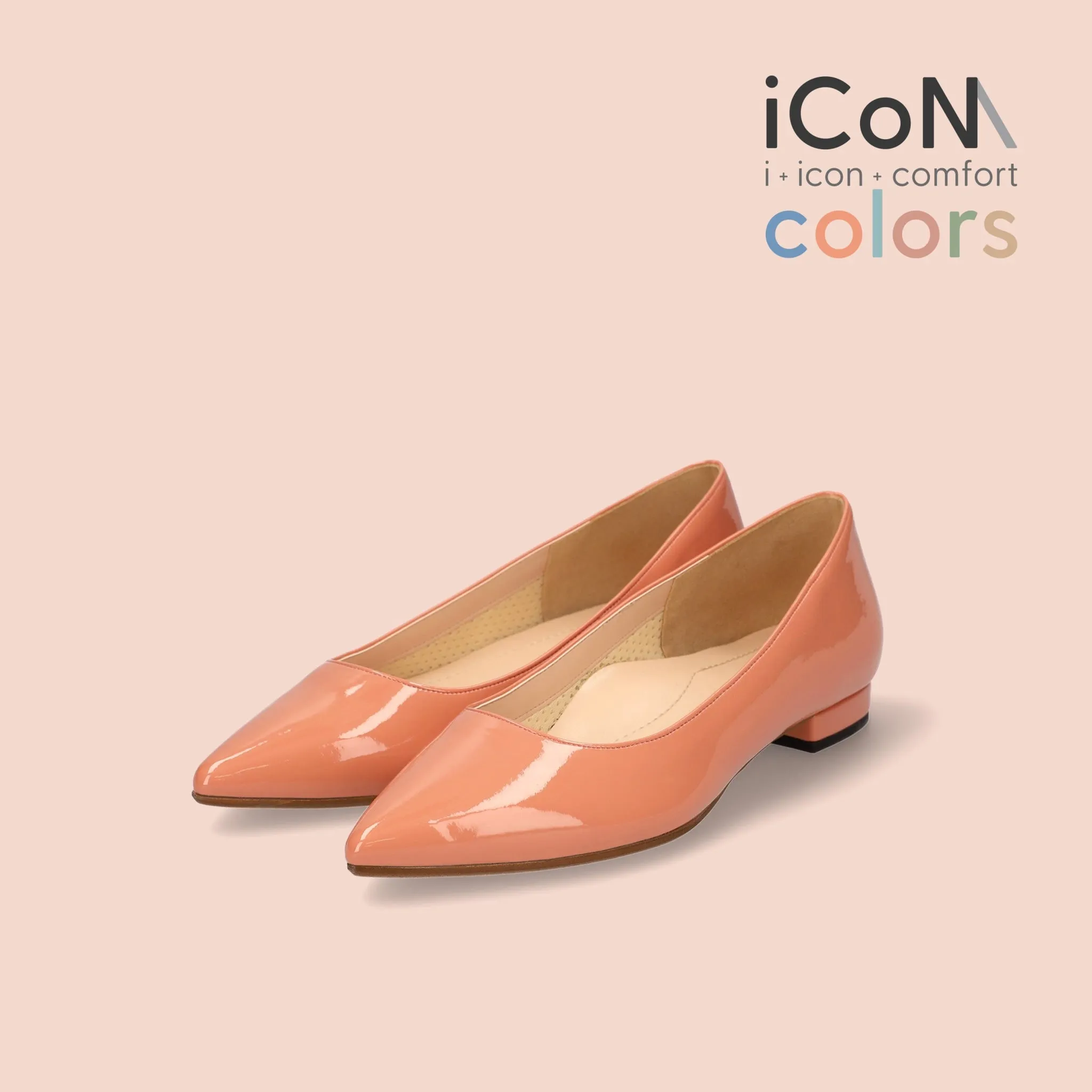 15% OFF: iCoN COLORS: Pointed Toe Enamel Flat Shoes (C20141) S Orange E