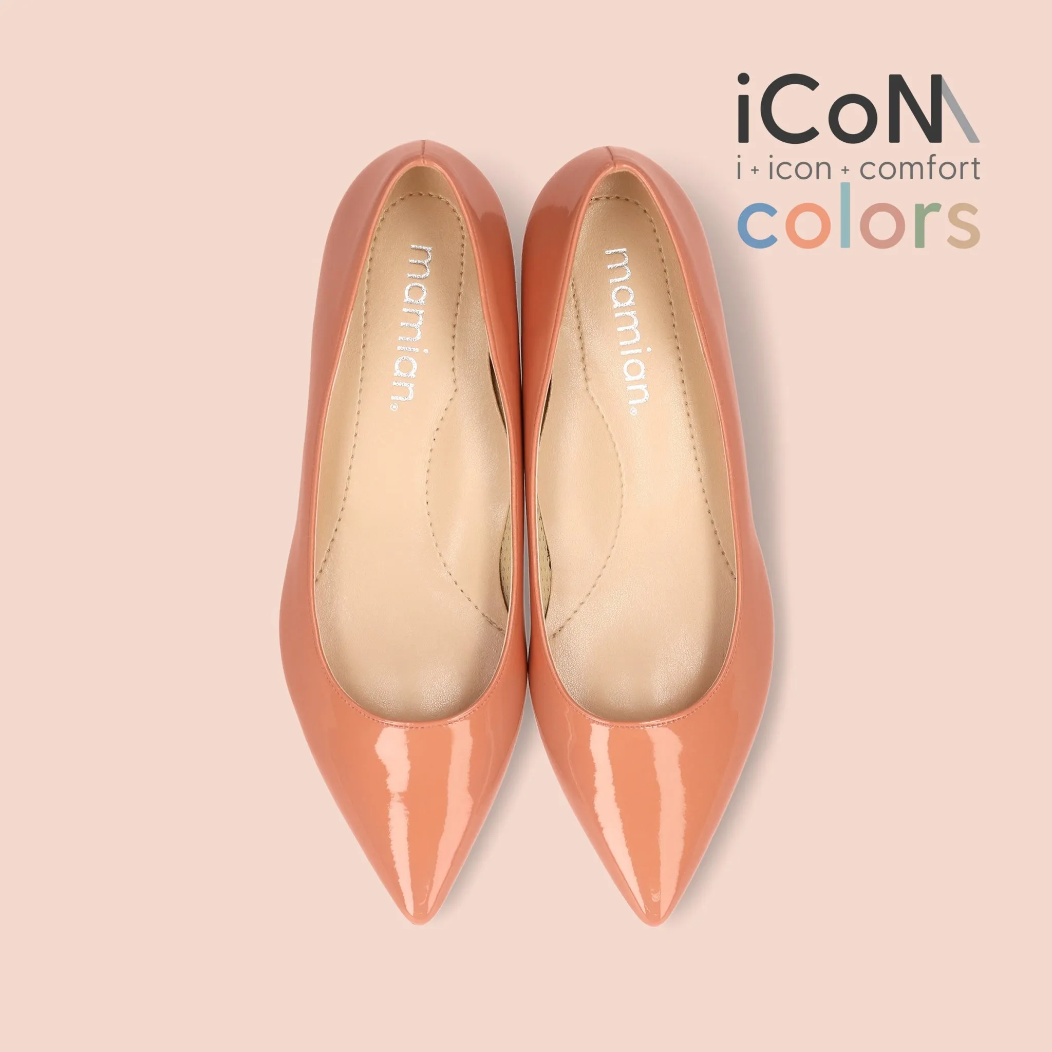 15% OFF: iCoN COLORS: Pointed Toe Enamel Flat Shoes (C20141) S Orange E
