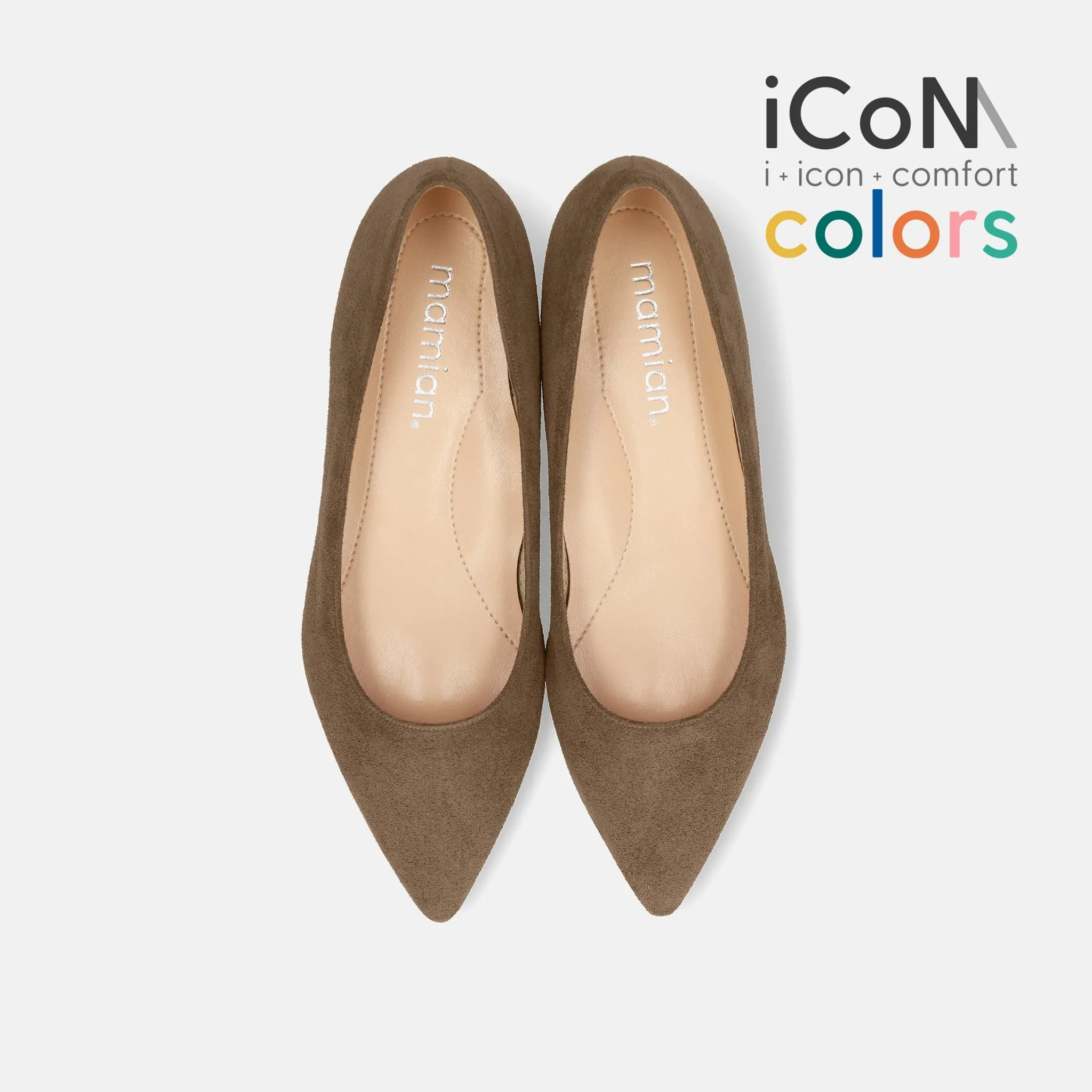 15% OFF: iCoN COLORS: Pointed toe suede flat shoes (C20142) Taupe S