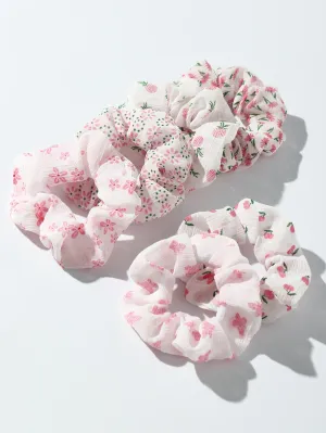 6pcs Printed Wide Bow Hair Scrunchies