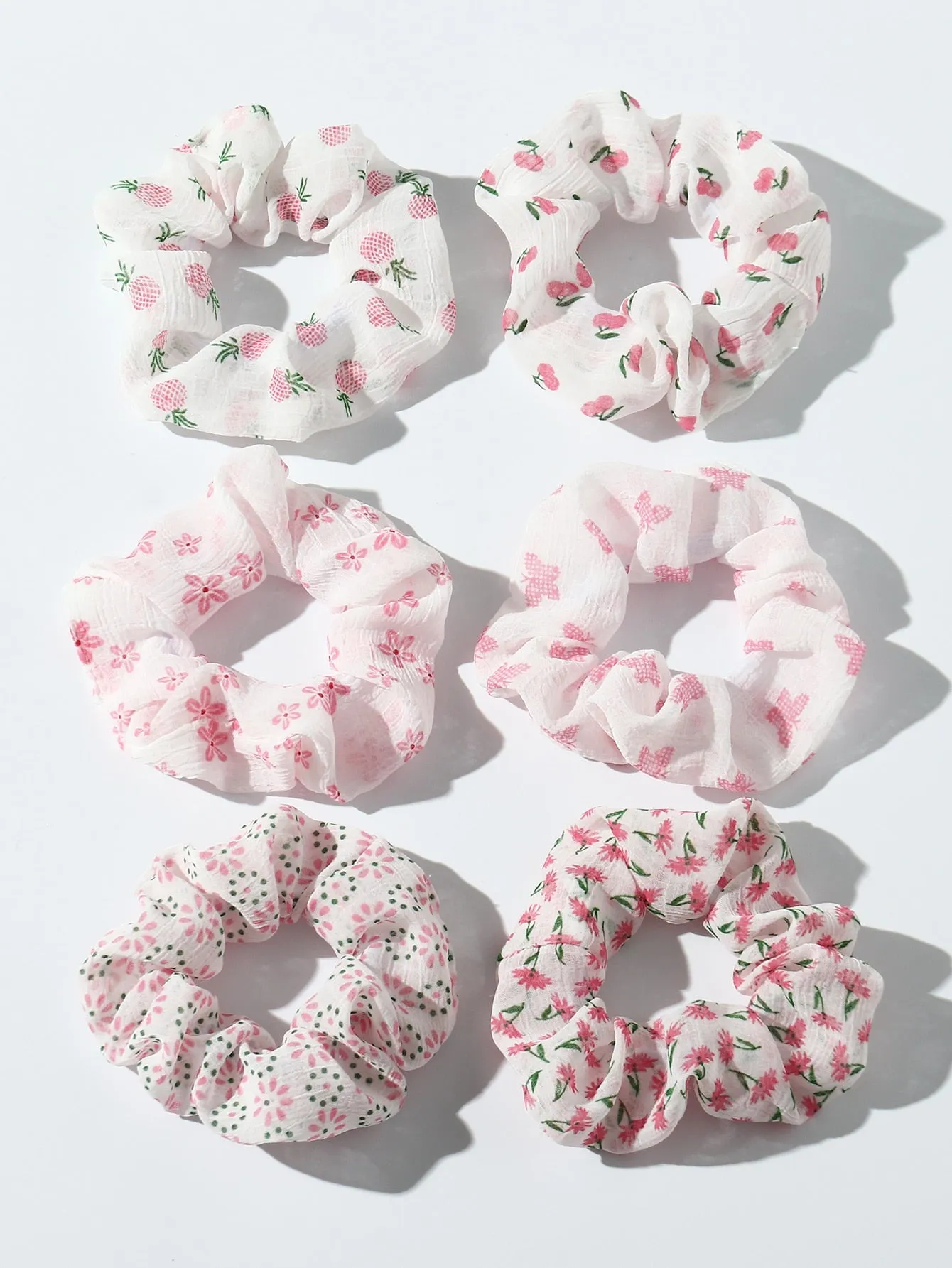 6pcs Printed Wide Bow Hair Scrunchies
