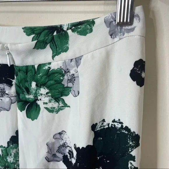 ALC White Green Bell Floral Print Silk Midi Skirt Size 4 US
