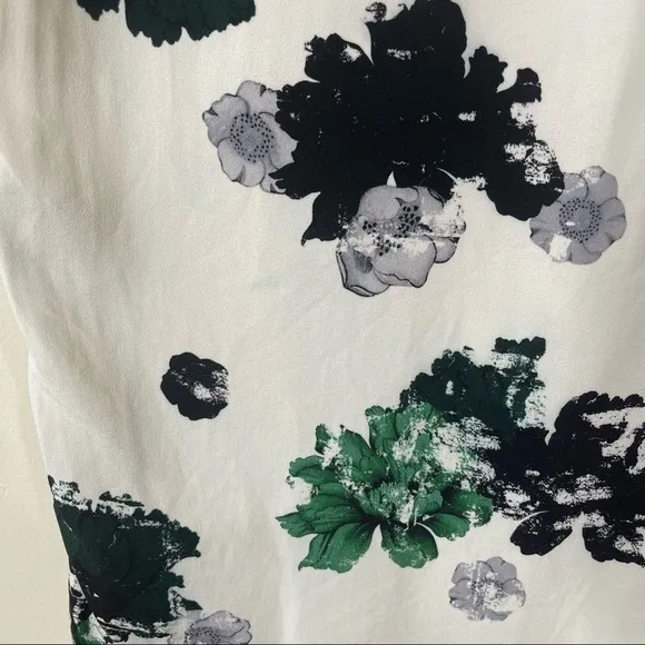 ALC White Green Bell Floral Print Silk Midi Skirt Size 4 US