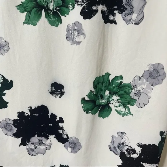 ALC White Green Bell Floral Print Silk Midi Skirt Size 4 US