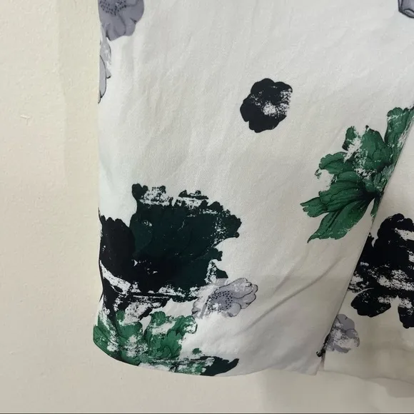 ALC White Green Bell Floral Print Silk Midi Skirt Size 4 US