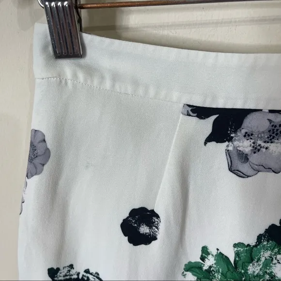 ALC White Green Bell Floral Print Silk Midi Skirt Size 4 US