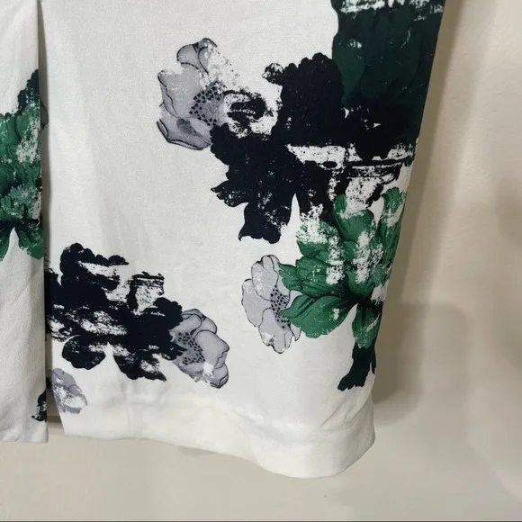 ALC White Green Bell Floral Print Silk Midi Skirt Size 4 US