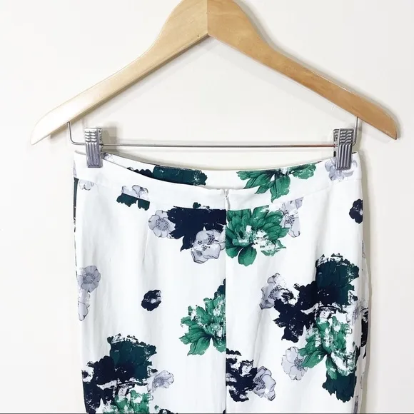 ALC White Green Bell Floral Print Silk Midi Skirt Size 4 US