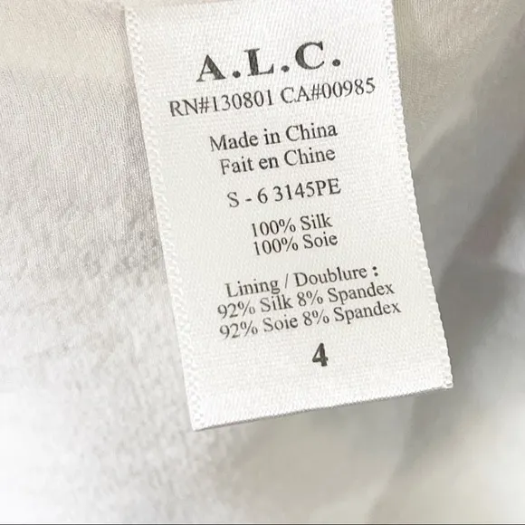 ALC White Green Bell Floral Print Silk Midi Skirt Size 4 US