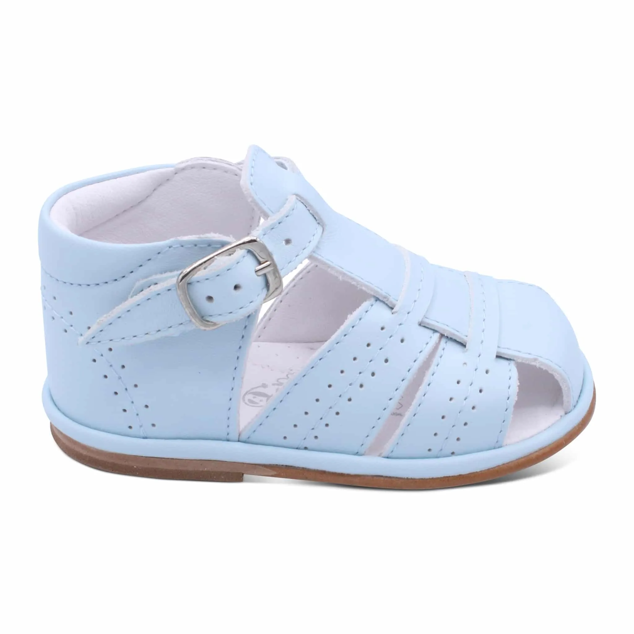 'Augusto' Boys Pale Blue Leather T-Bar Sandals