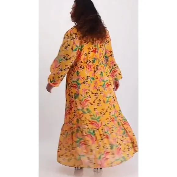 Bar III Chiffon Printed Maxi Dress Kauai Gardens XL