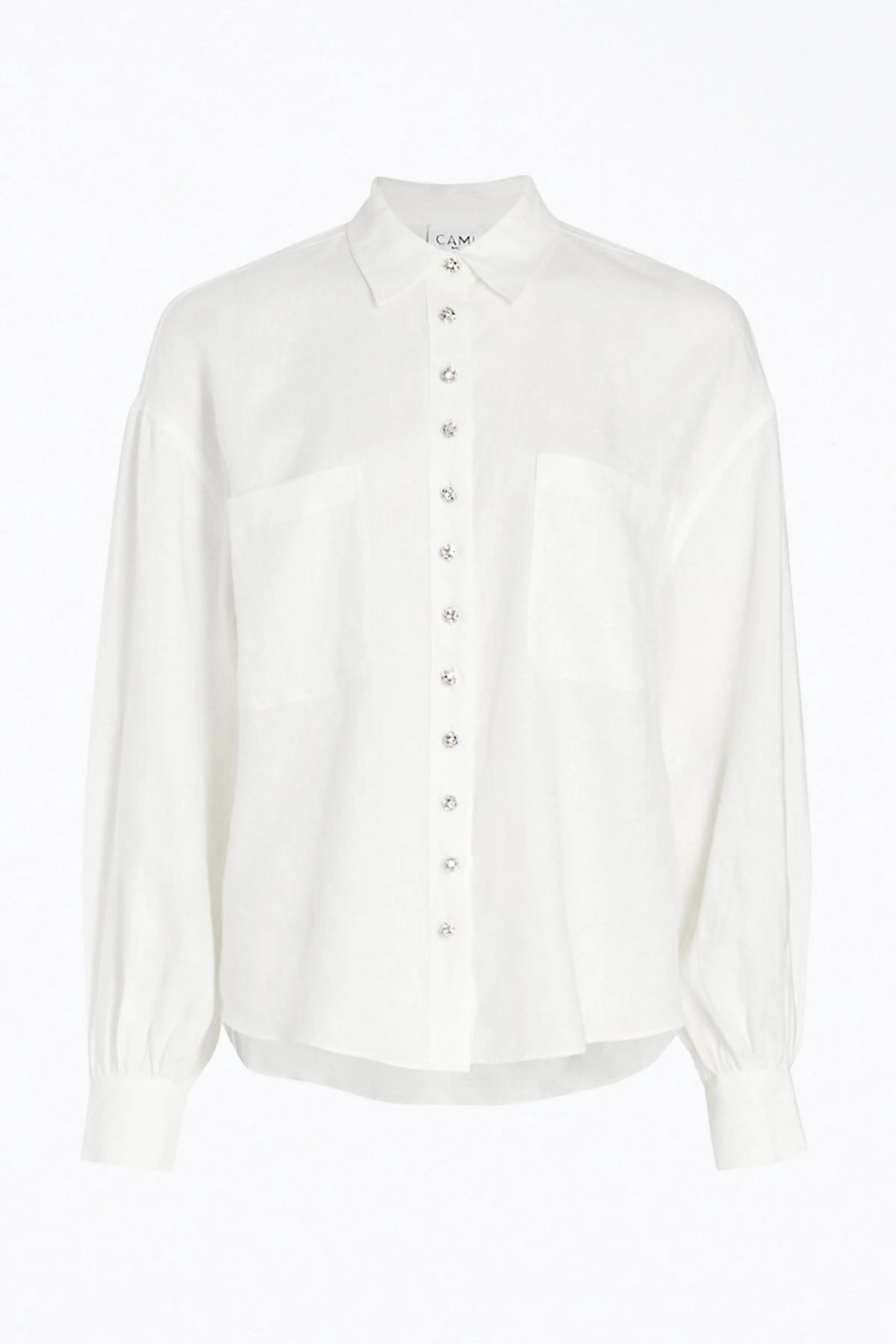 BELKIS EMBELLISHED-BUTTON LINEN TOP