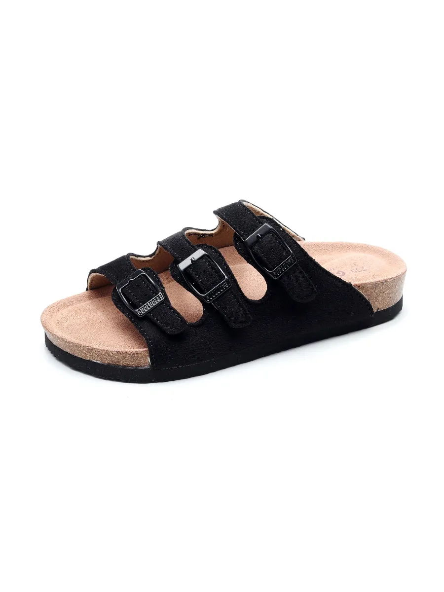 Black Triple-Buckle Suede Upper Sandal