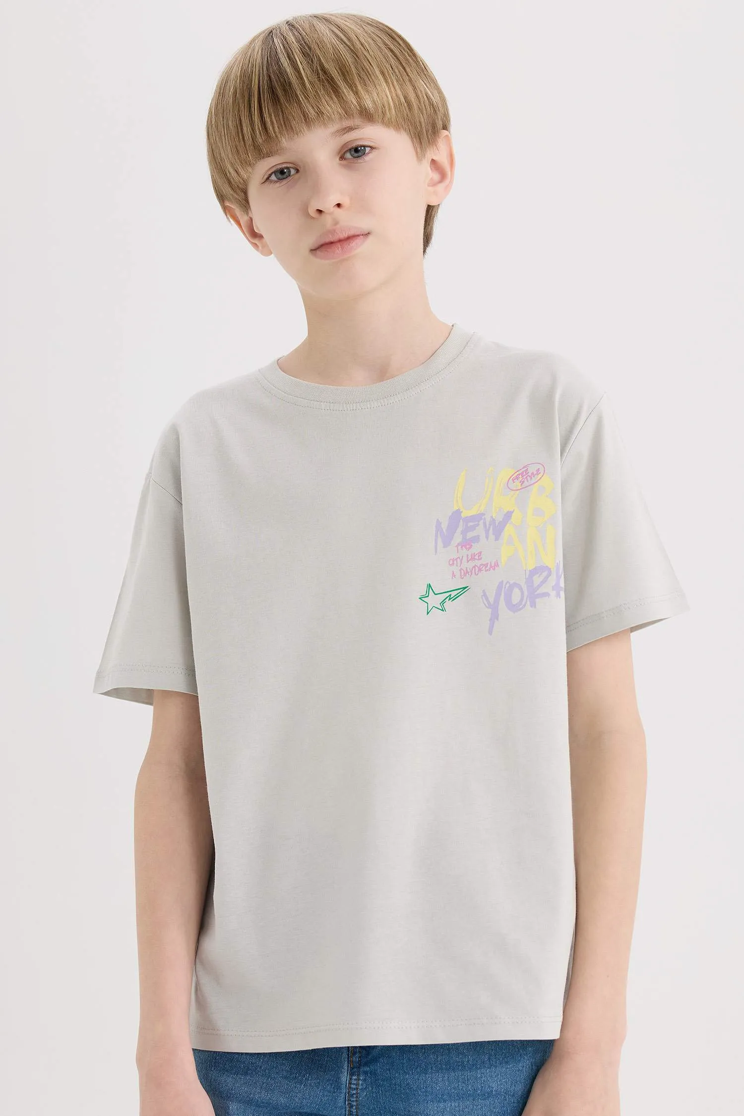 Boy Crew Neck Back Printed Short Sleeve T-Shirt