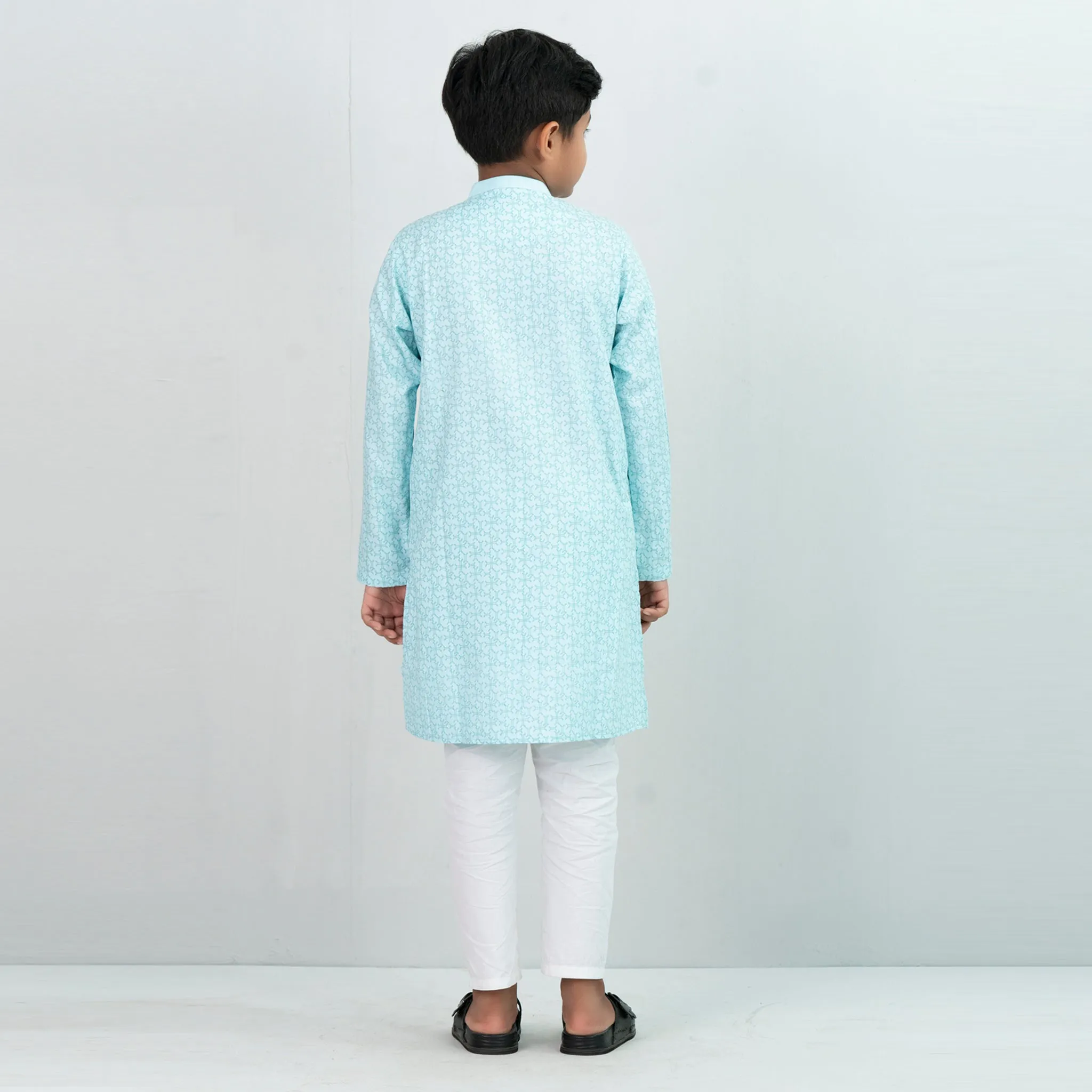 Boys Turquoise Printed Panjabi
