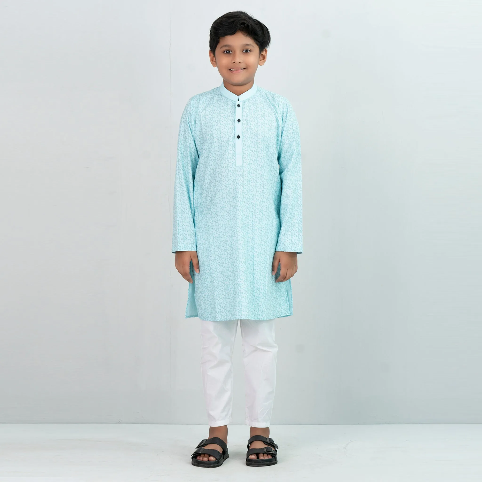 Boys Turquoise Printed Panjabi
