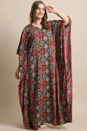 Brown Color Motif Printed Viscose Rayon Kaftan