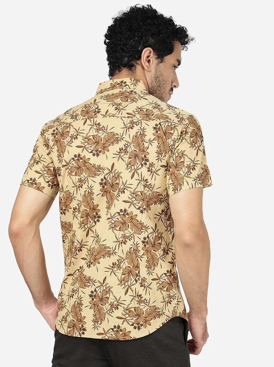 Brown Printed Slim Fit Casual Shirt | Greenfibre