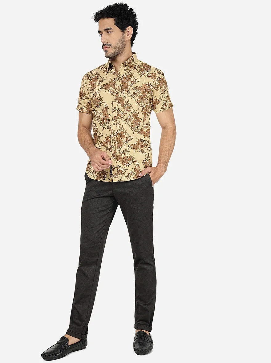 Brown Printed Slim Fit Casual Shirt | Greenfibre