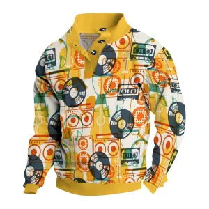 Button Music Geometry Vinyl Record Printed Casual Long Sleeve Sweatshirt 2410006896