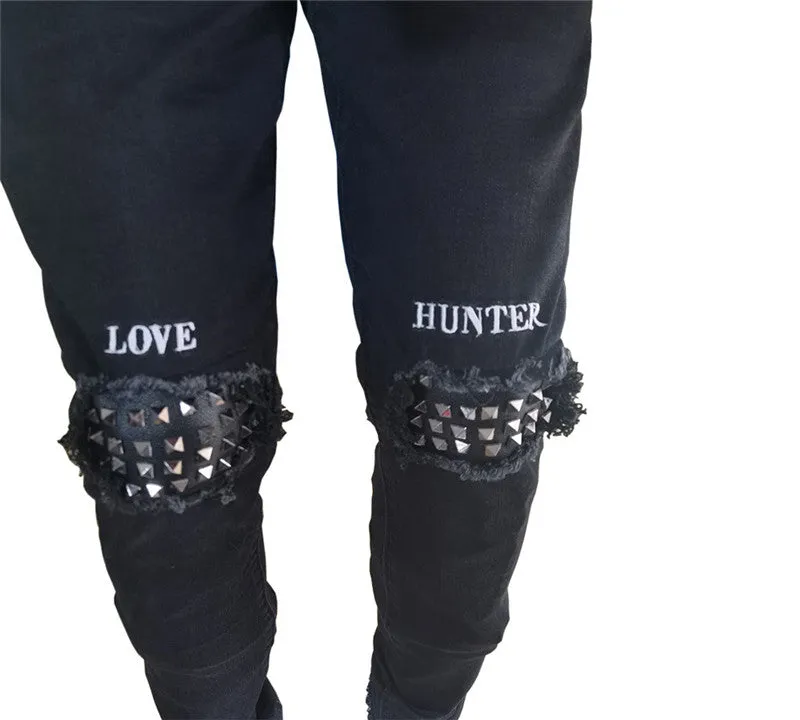Casual Mid Waisted Ripped Jeans Elasticity Straight Pants For Men
