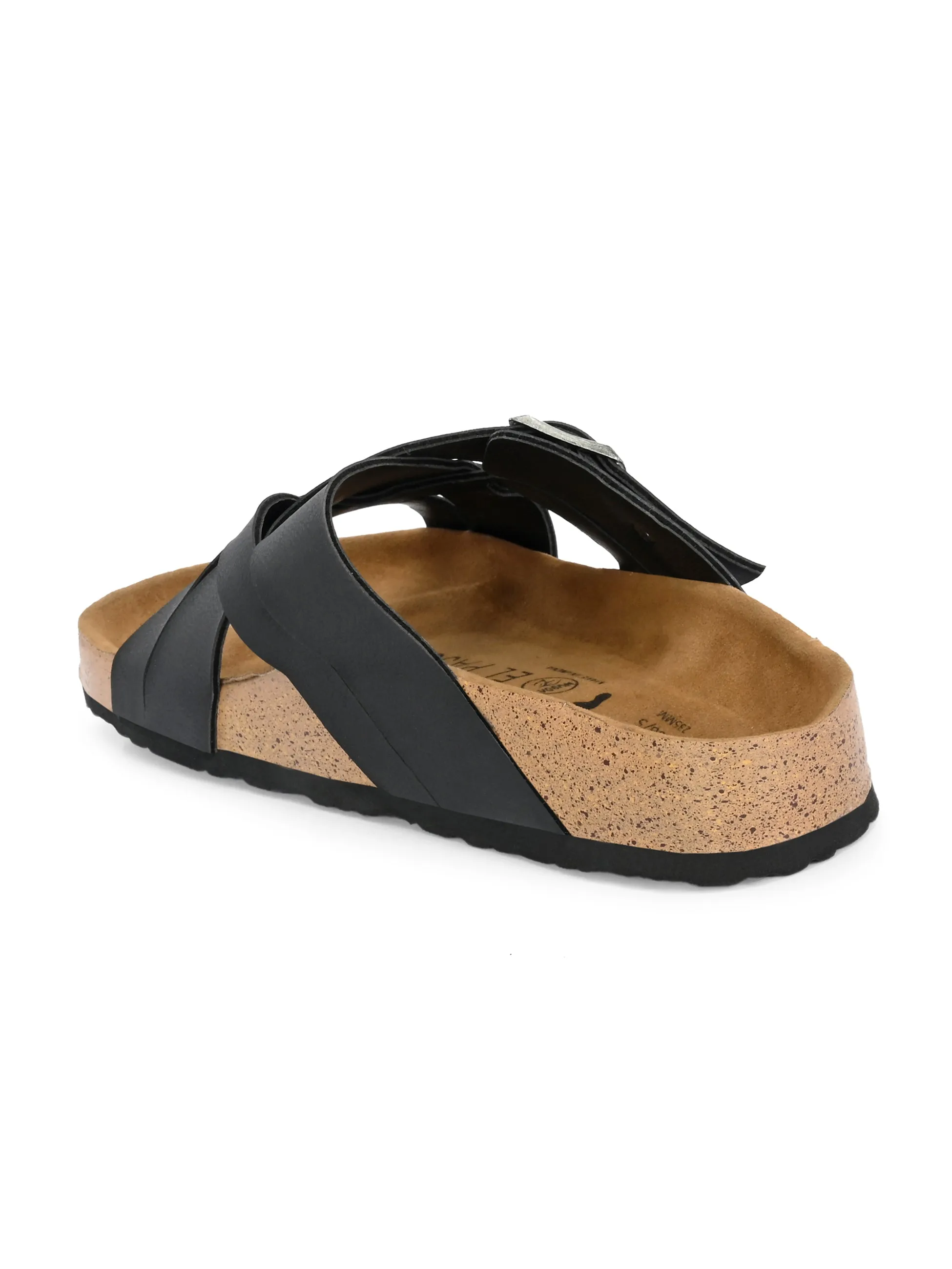 Chic Black Leather Slide Sandal For Women