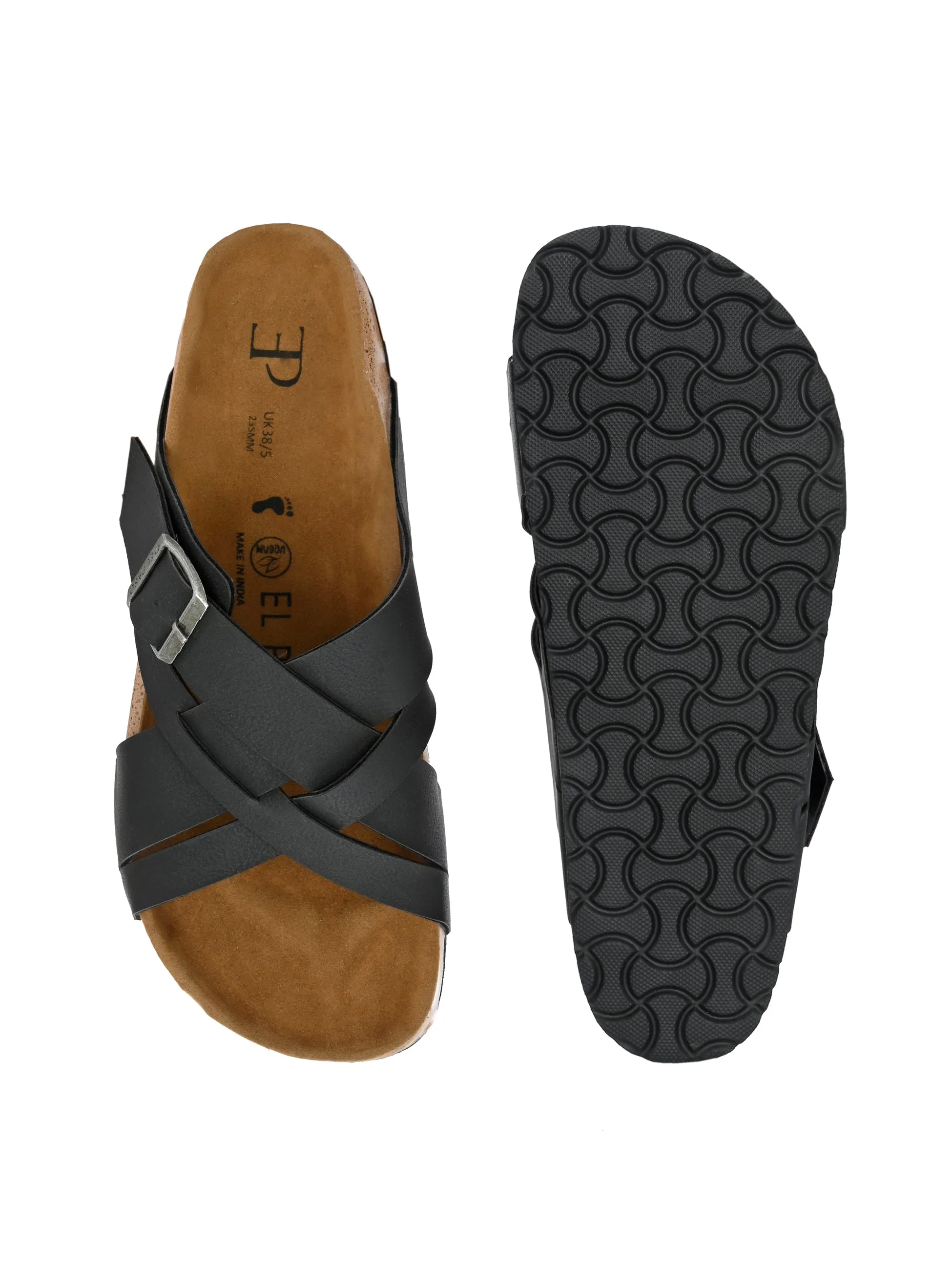 Chic Black Leather Slide Sandal For Women