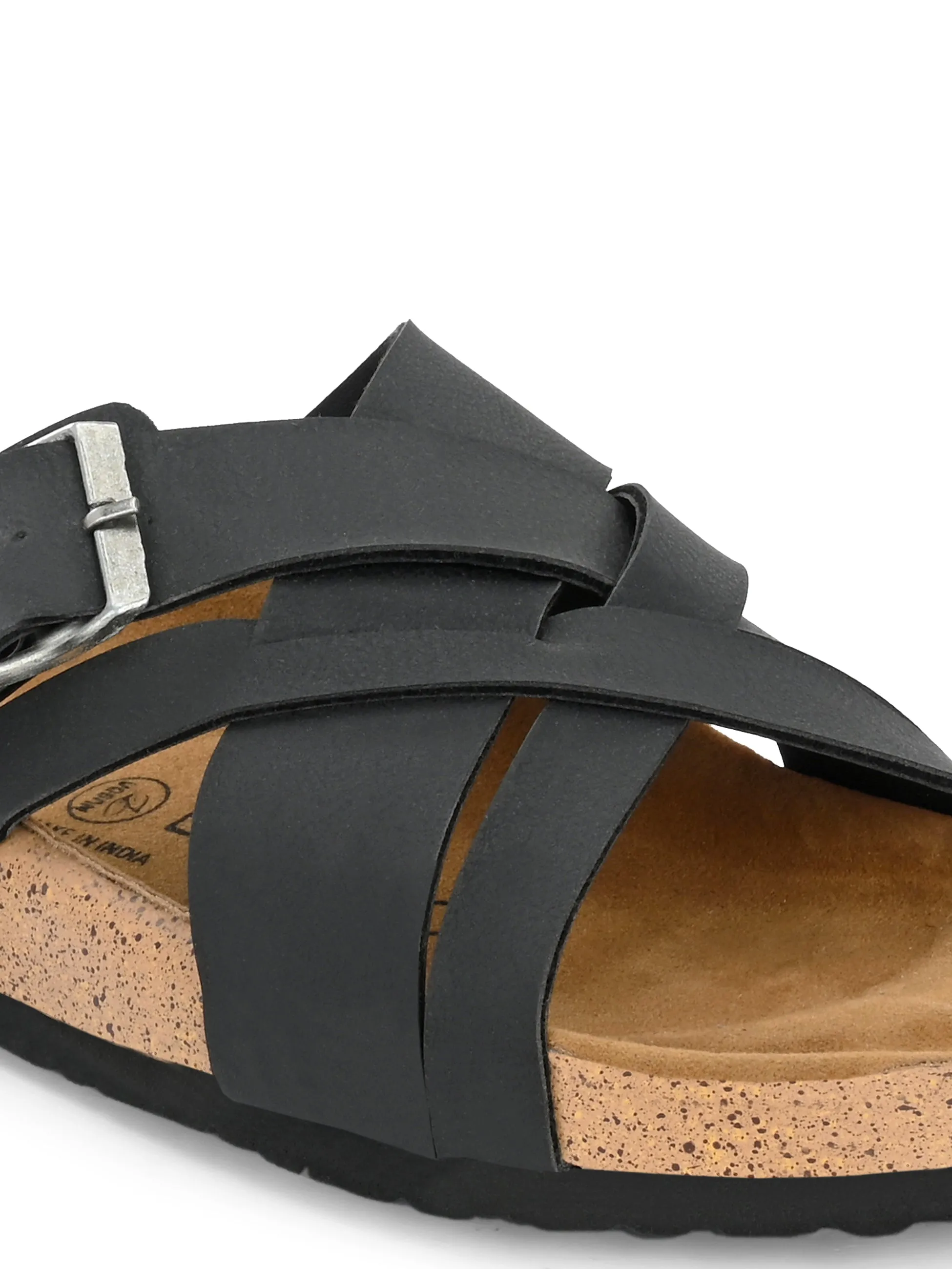 Chic Black Leather Slide Sandal For Women