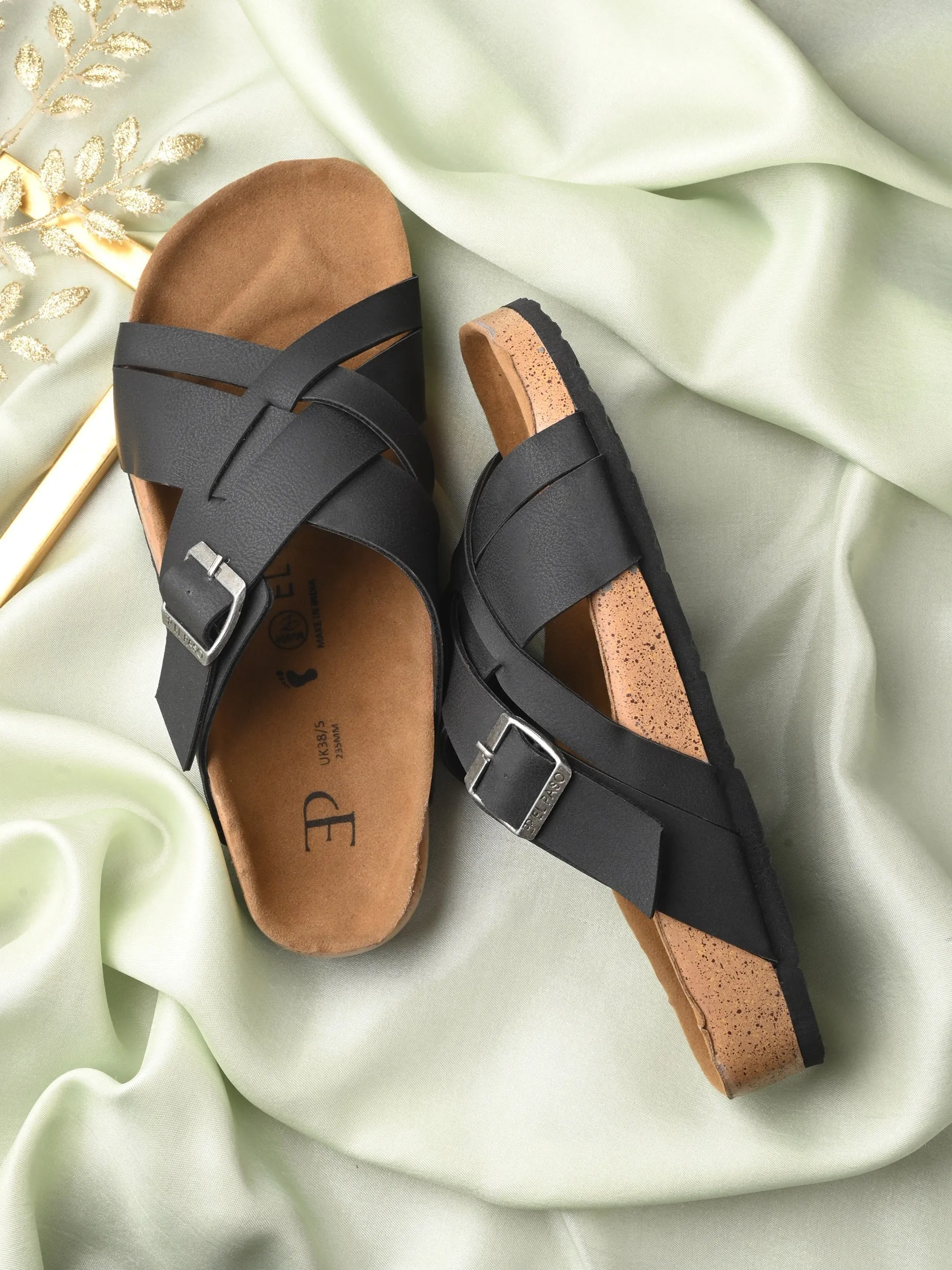 Chic Black Leather Slide Sandal For Women