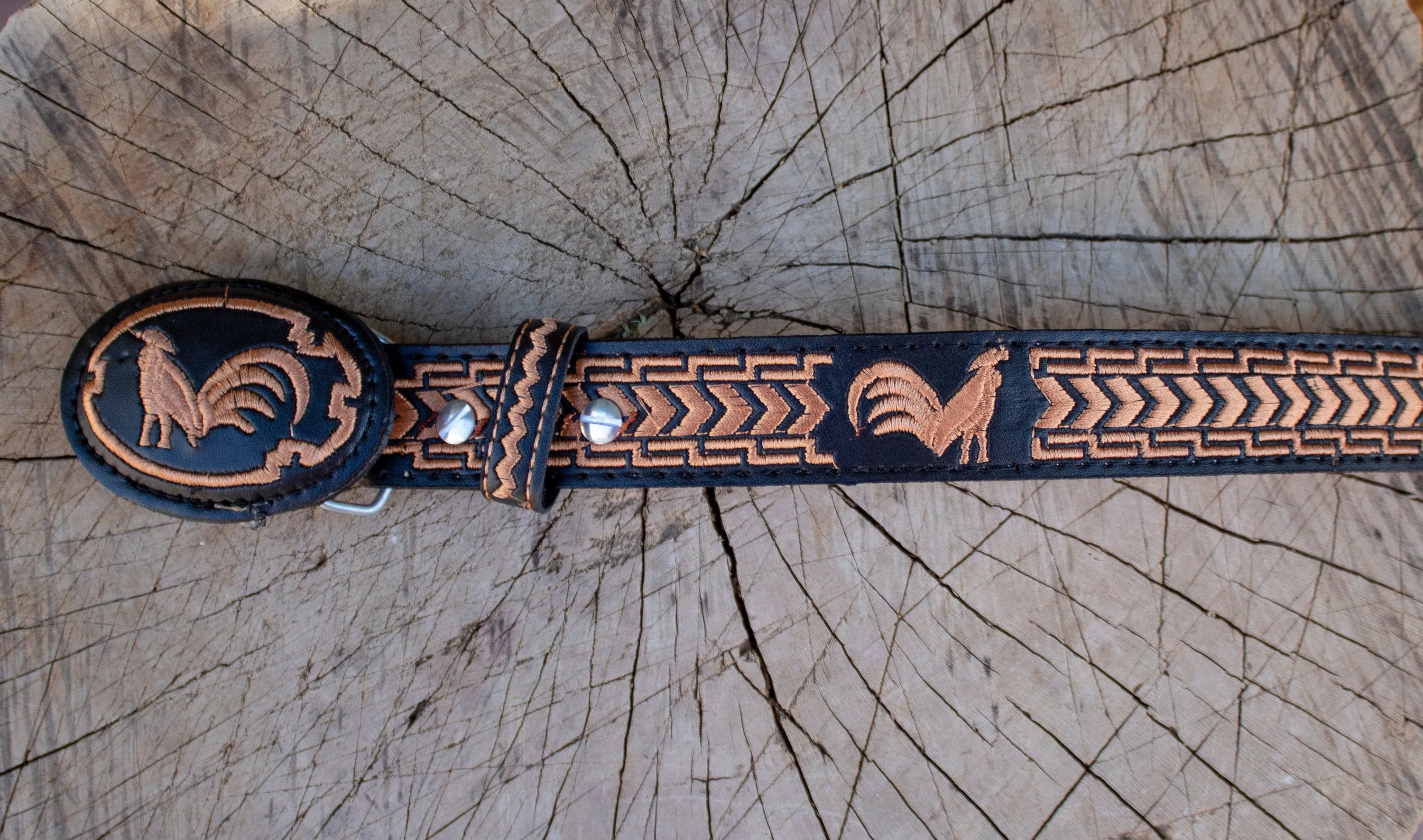 CHILDRENS YOUTH WESTERN ROOSTER GALLO EMBROIDERED COWBOY LEATHER BELT