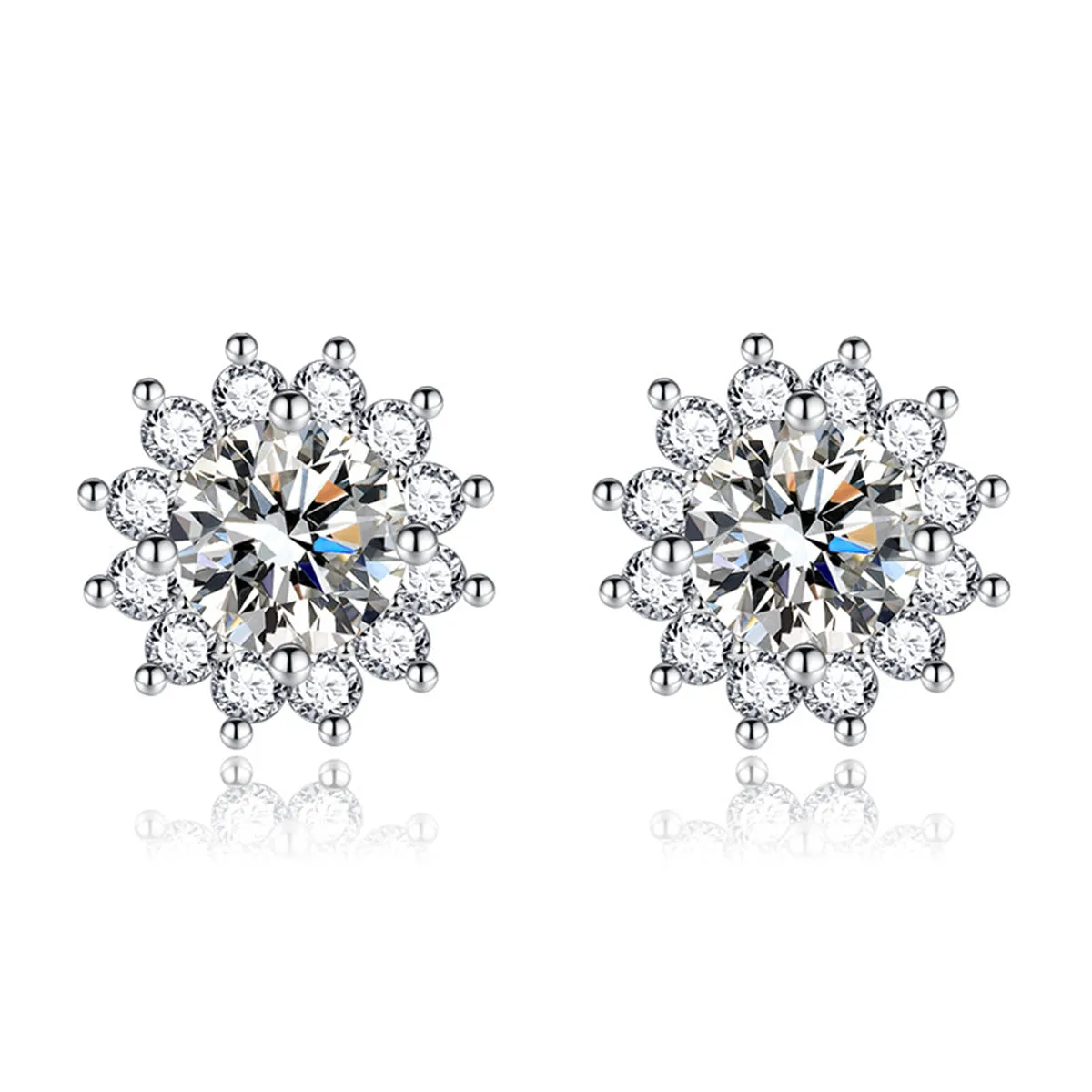 Colored Crystal & Cubic Zirconia Silver-Plated Flower Stud Earrings