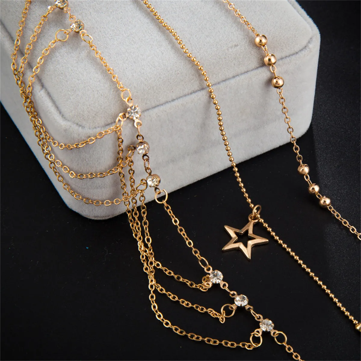 Cubic Zirconia & 18K Gold-Plated Chain-Drop Anklet Set