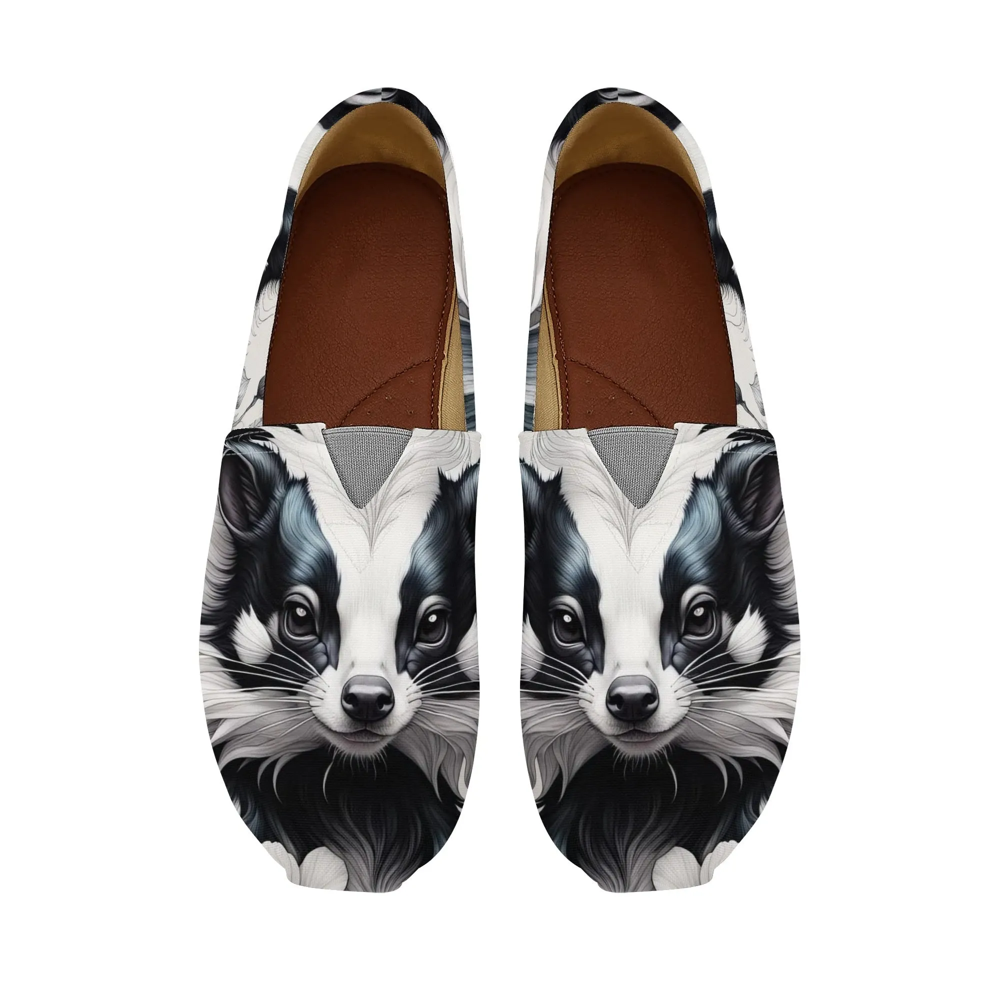 Cute Black White Skunk Womens Casual Slip On Shoes