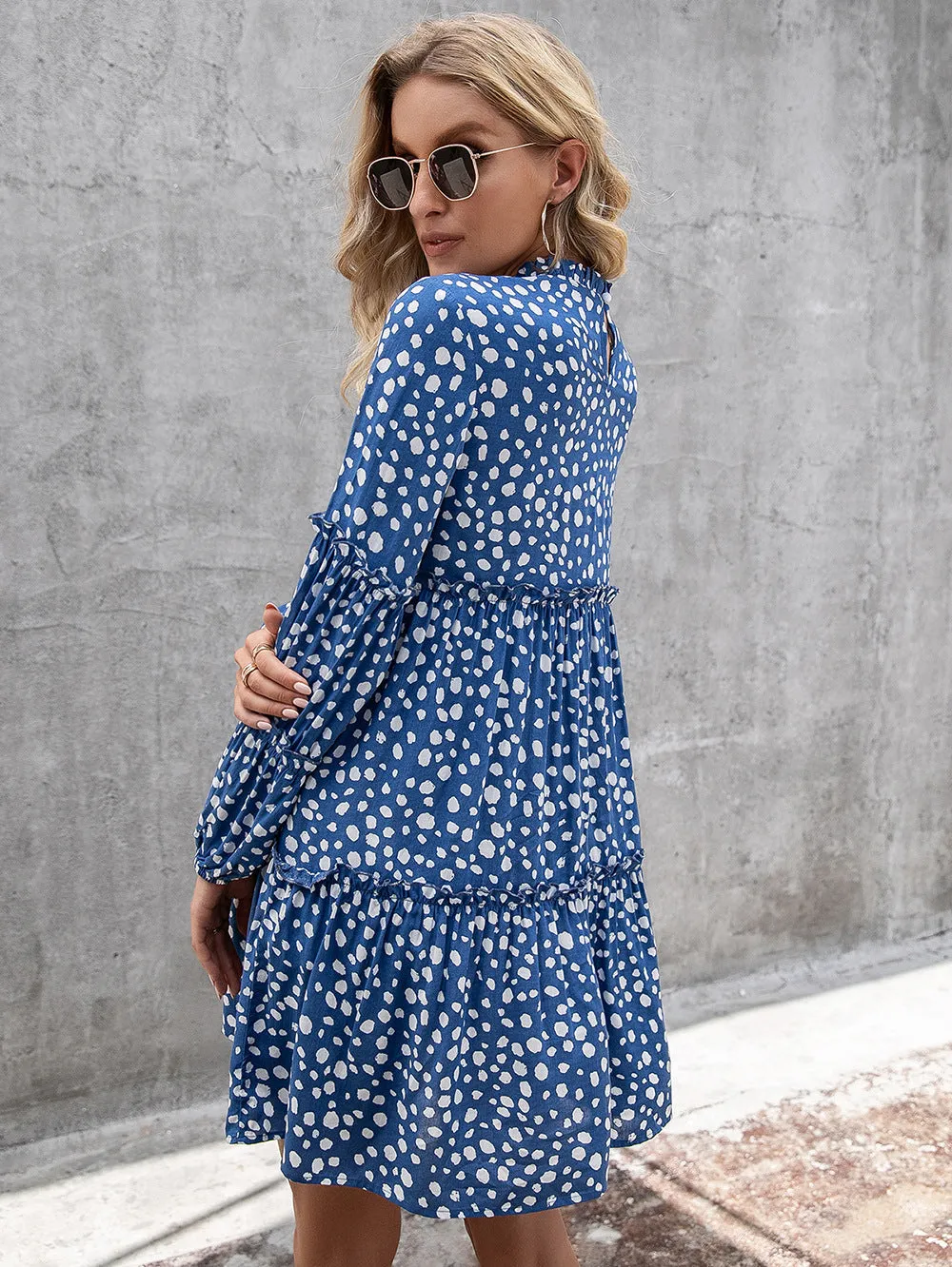 Dalmatian Printed Long Sleeve Tiered Dress