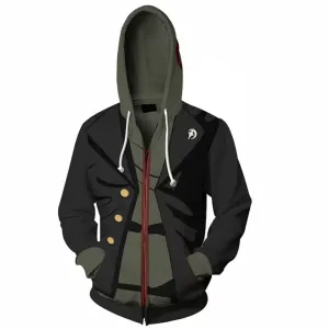 Danganronpa Naegi Makoto Cosplay Hoodie 3D Printed Hooded Sweatshirt Casual Streetwear Zip Up Coat