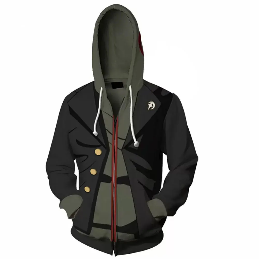 Danganronpa Naegi Makoto Cosplay Hoodie 3D Printed Hooded Sweatshirt Casual Streetwear Zip Up Coat