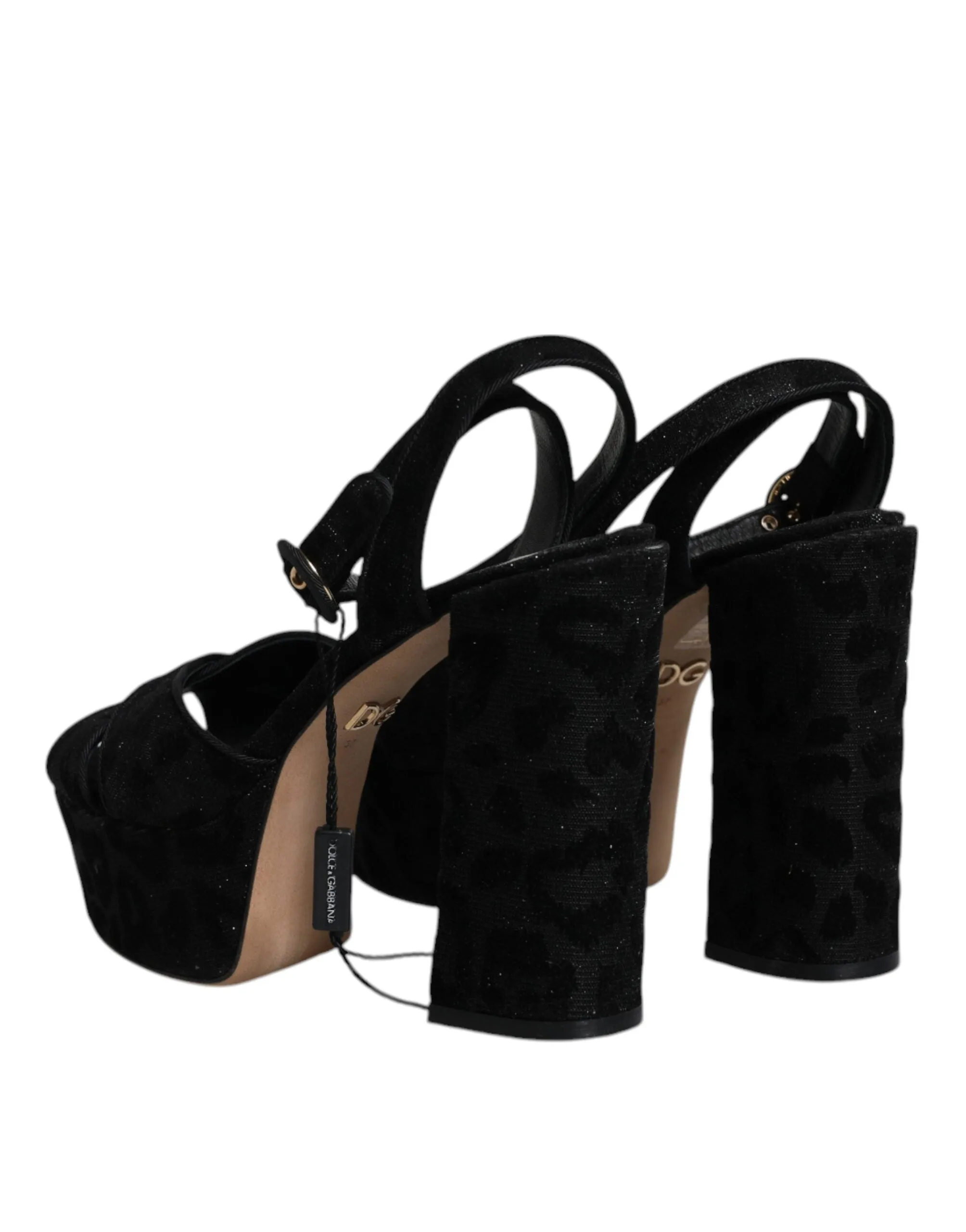 Dolce&Gabbana Women Black Sandals Polyurethane Leopard Print Heel Shoes Sz EU 37