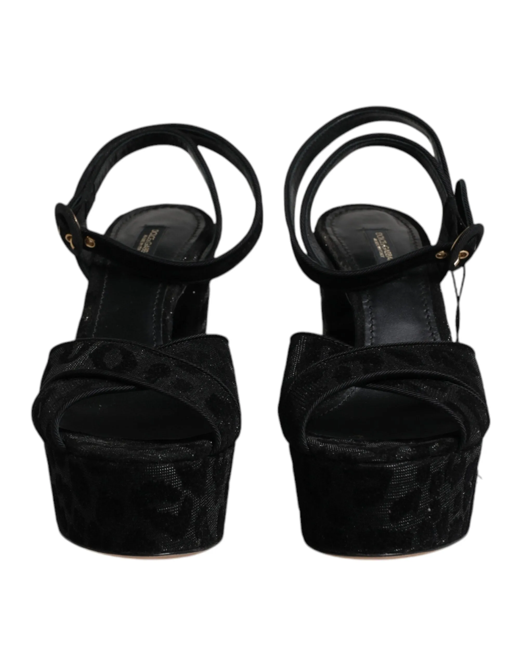Dolce&Gabbana Women Black Sandals Polyurethane Leopard Print Heel Shoes Sz EU 37