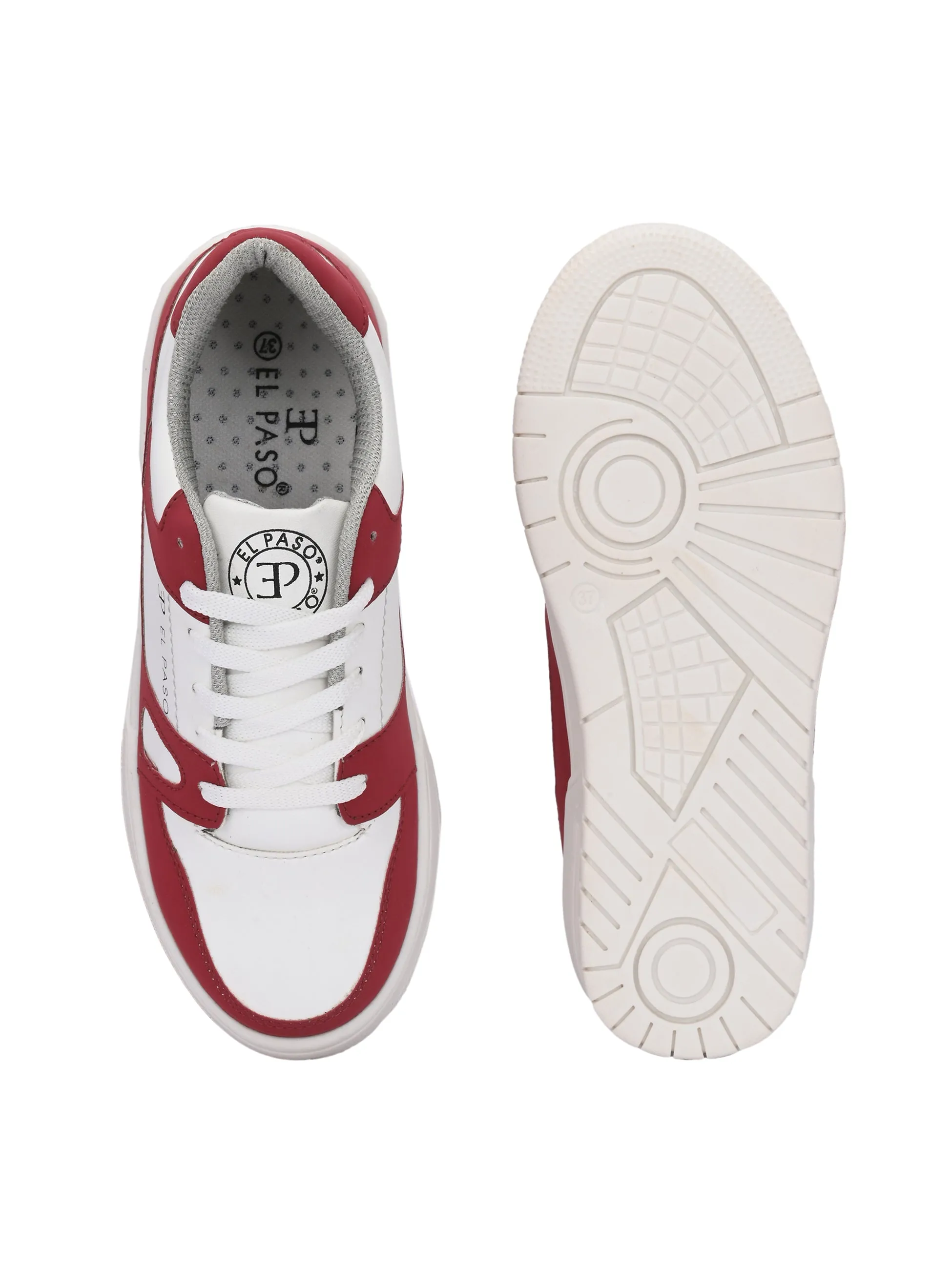 EL PASO Faux Leather Casual Shoes Lace Up Sneakers For Women