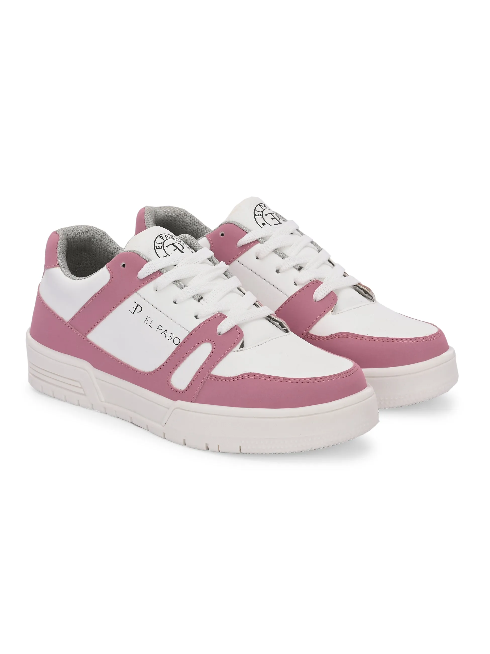 EL PASO Faux Leather Casual Shoes Lace Up Sneakers For Women