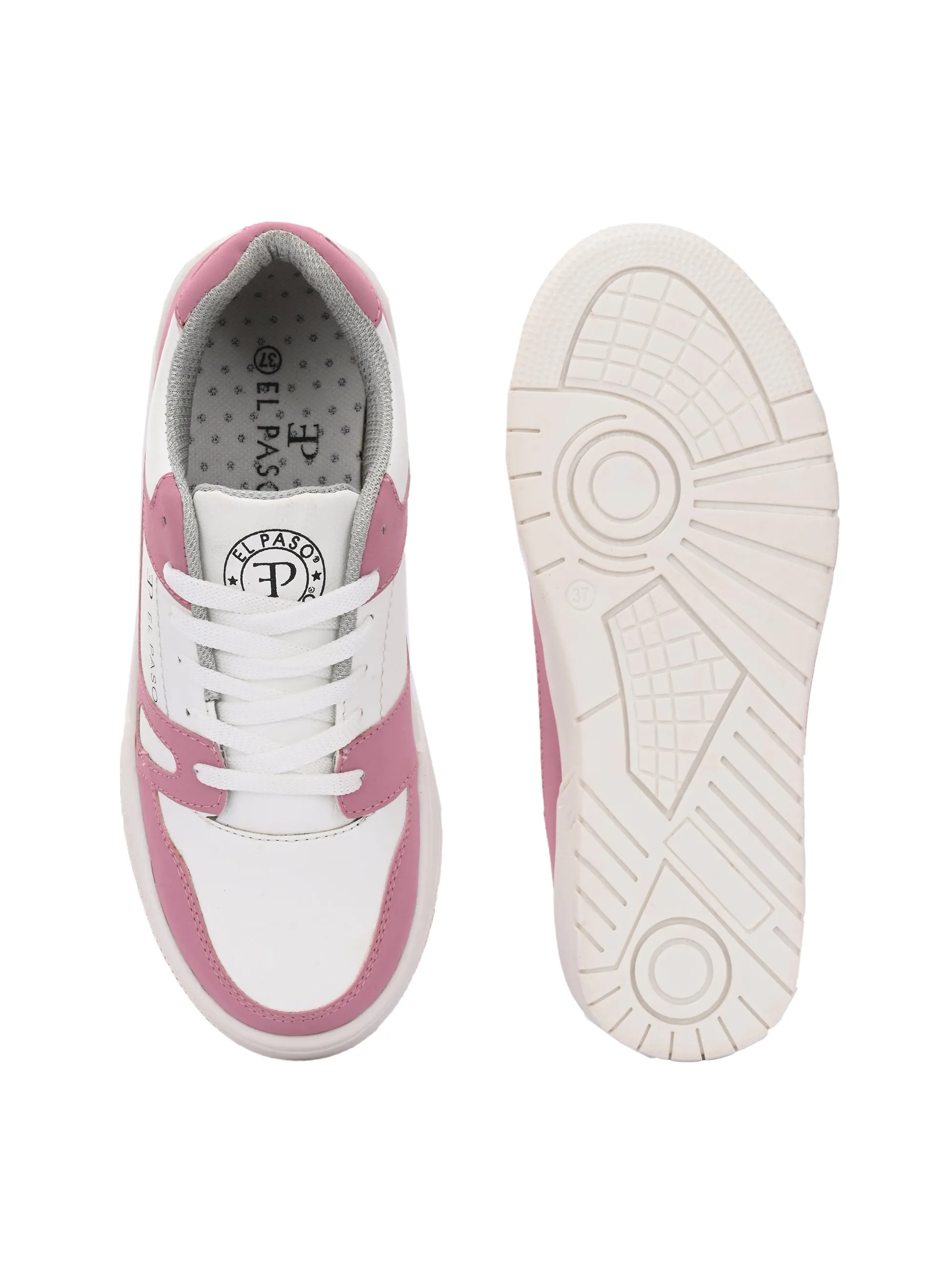 EL PASO Faux Leather Casual Shoes Lace Up Sneakers For Women